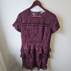 Burgundy Lace Tiered Dress
